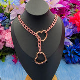 Heart Ring Slip Chain Collar/Choker - Matte Pink x All Metal Colors