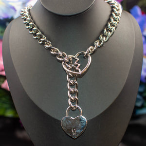 Fractured Love Heart Locked Slip Chain Collar/Choker - All Metal Types