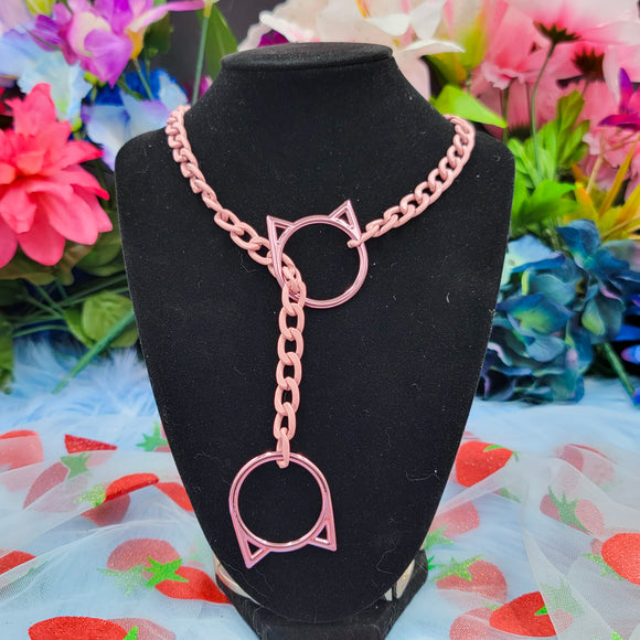 Cat Ring Slip Chain Collar/Choker - Pink x Metallic Pink