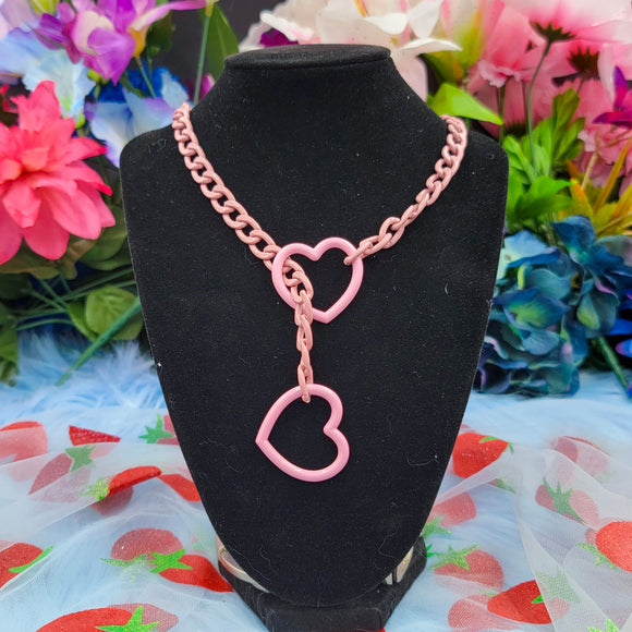 Heart Ring Slip Chain Collar/Choker - Pink x All Metal Colors
