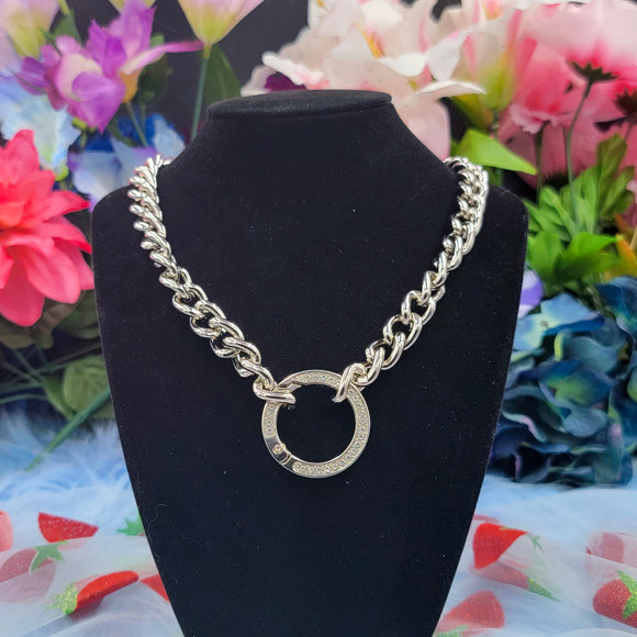 Crystal O-Ring Chain Choker/Necklace - Silver