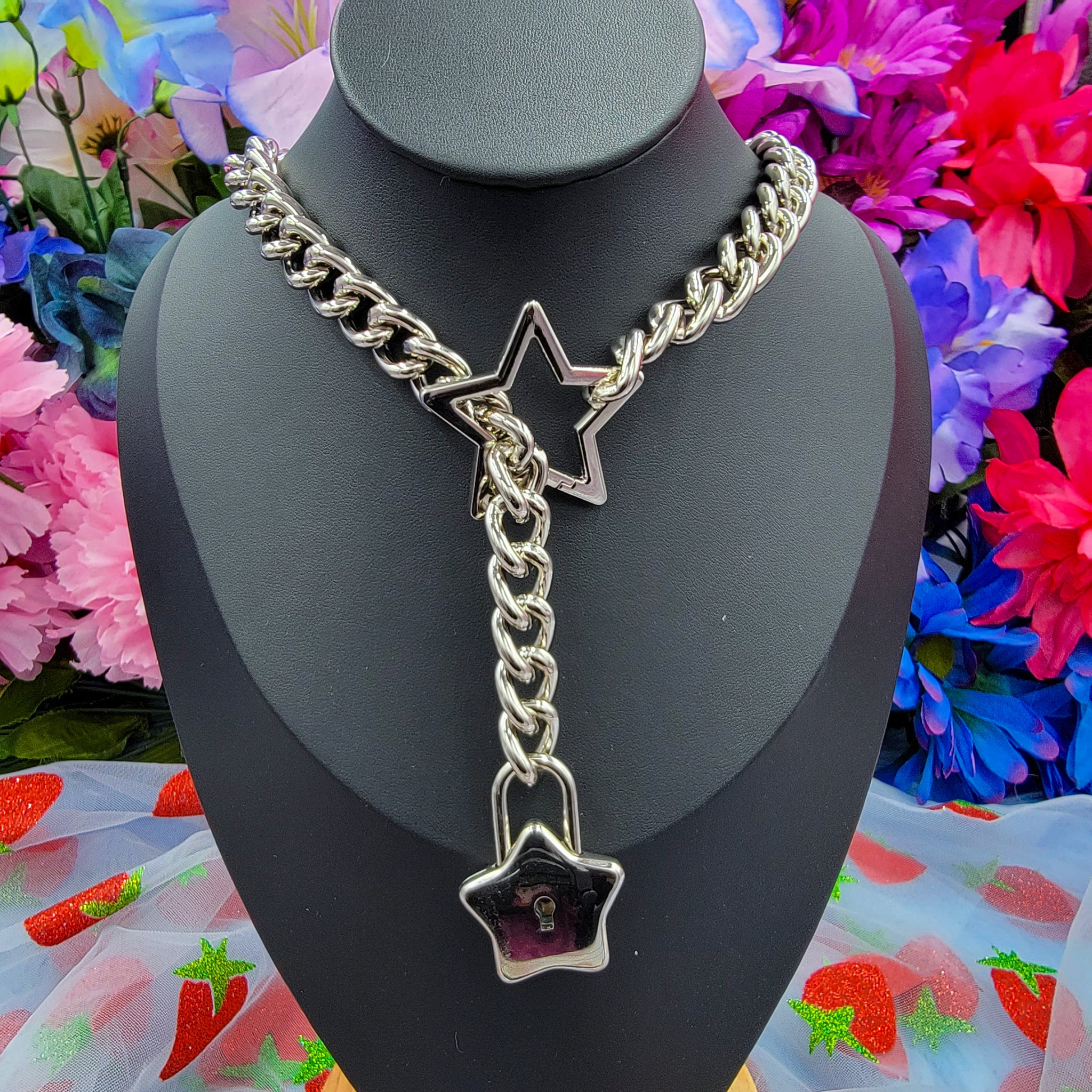 Star Lock x Star Spring Ring Slip Chain Collar Choker All Metal Type The Contresens