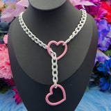 Heart Ring Slip Chain Collar/Choker - White x All Metal Colors