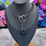 Fractured Love Heart Locked Slip Chain Collar/Choker - All Metal Types