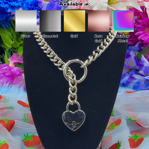 Heart O-Ring Slip Chain Necklace for Women, Handmade Punk Gothic Heart O-Ring Slip Chain Necklace for Women, Handmade Punk Gothic