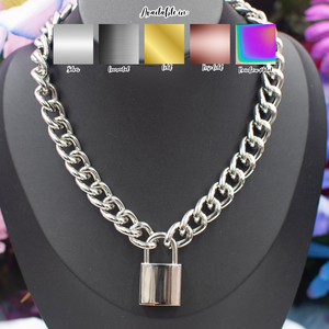 Classic - Square Lock Chain Choker/Necklace - All Metal Types