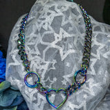 Triple Ring Heart Chain Choker/Necklace - Rainbow Metal